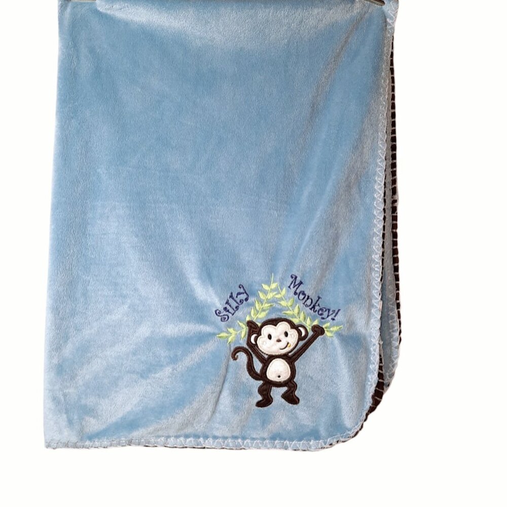 S.L. Home Fashions RN #119741 Silly Monkey Blue Lovey Security Blanket 36" X 28"